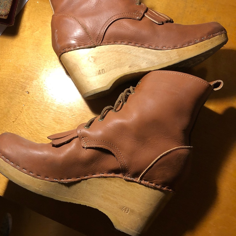 No. 6 Wood Clog Boots Sven Kiltie wedge